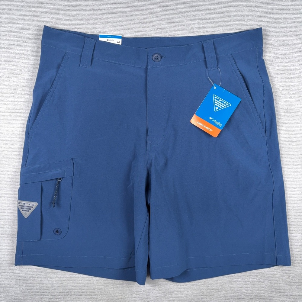 Columbia PFG Deep Waves 8" Shorts Mens Size 34 Regular Blue Poly Stretch NEW